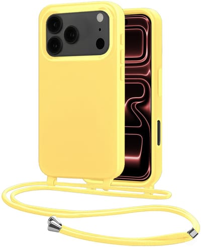 Hoes Geschikt voor iPhone 17 Pro Met Telefoonkoord - Siliconen Hoesje Backcover Met Ketting - Geel