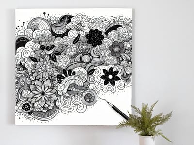 Doodle mos schilderij | Mos-geïnspireerd meesterwerk: een doodle van natuurlijke schoonheid en kunst | Kunst - 40x40 centimeter op Dibond | Foto op Dibond