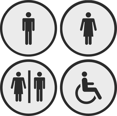 12.5 cm Rond 4 bordjes man vrouw men/vrouw invalide Wit - Zwart | toilet bordjes - WC bordjes | 125 mm rond 3 mm dik | Wit Zwart | Bio plastic