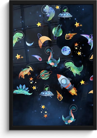 Poster in lijst - Fotolijst 40x60 cm - Posters - Ruimte - Dino - Dinosaurus - Jongens - Posterlijst zwart - Kamer decoratie - Wanddecoratie kinderkamer - Muurdecoratie babykamer