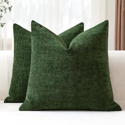 Set van 2 Decoratieve Kussenslopen 50 x 50 cm - Zacht Chenillegroen voor Woonkamer en Slaapkamer