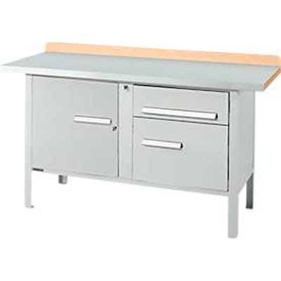 Box-type werkbank Schäfer Shop Select PWi 150-3, beuken multiplex blad, met stalen afdekking, tot 750 kg, B 1500 x D 700 x H 840 mm, lichtgrijs