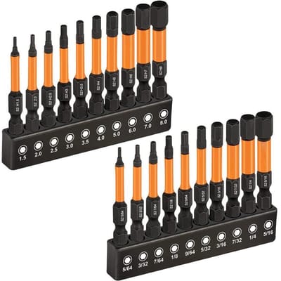 20 STUKS Zeskantkop Inbussleutel Bitset Magnetische Schroevendraaier Boorbit Metrisch Imperiaal SAE Snelontgrendeling 1/4in Zeskantschacht Impact 50mm