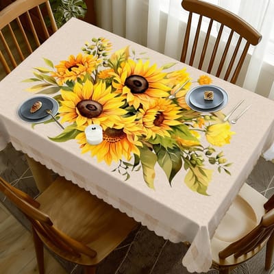 Couronne de fleurs du Jour de l'Indépendance Nappe rectangulaire imperméable Fleur étoile rouge bleue Drapeau USA Housse de table pour dîner cuisine 90x140cm