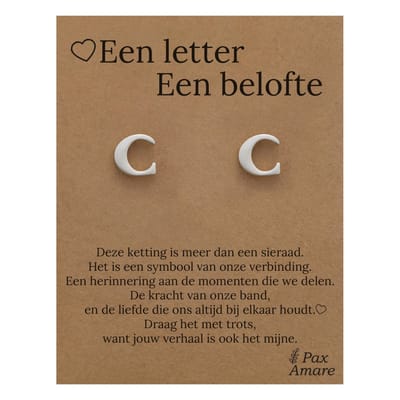 Initiaal Oorbellen met Letter C op Cadeau Kaartje - Een letter, een belofte - Zilverkleurig - Naam Sieraad Cadeau - Roestvrij Staal Oorknopjes - Pax Amare
