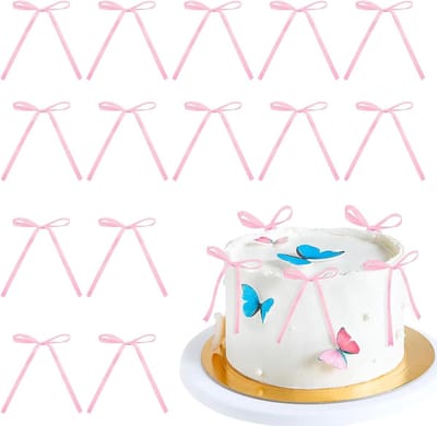 Elegante Roze Cake Decoraties met Strik - 20 Stuks voor Bruiloften, Feestjes en Kerstversiering