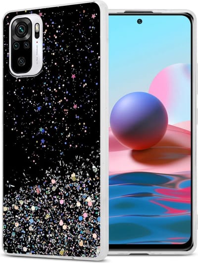 Cadorabo Hoesje geschikt voor Xiaomi RedMi NOTE 10 4G / RedMi NOTE 10S in Zwart met Glitter - Beschermhoes van flexibel TPU silicone met fonkelende glitters Case Cover Etui