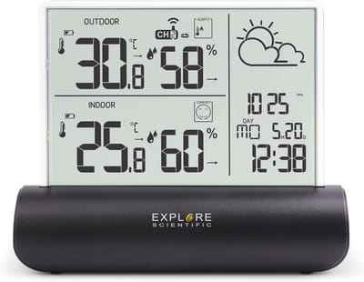 Weerstation met helder glas display, luchtdruk, binnen en buiten temperatuur en luchtvochtigheid