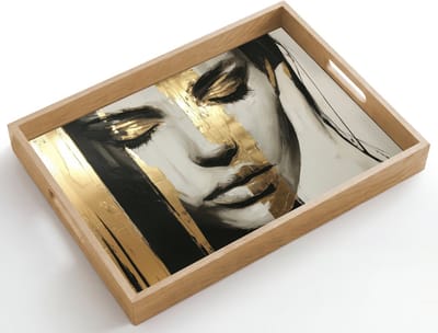 Dienblad hout 50x35 cm - Schootdienblad - Ogen - Gezicht - Goud - Strepen - Borrelplank rechthoek - Plateau dienbladen