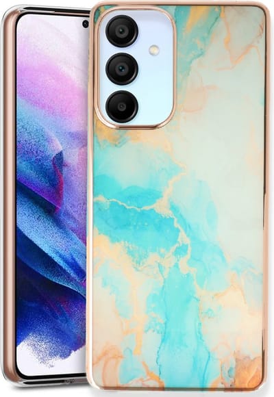 Casemania Hoesje Geschikt voor Samsung Galaxy A15 - Aqua - Siliconen Marmer Back Cover