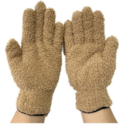 1 Paar Schoonmaakhandschoenen Microvezel Koraalvlies Auto Poets Handschoenen Effen Vijf Vinger Stofverwijdering Huiswerk Absorberende Handschoenen bruin