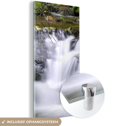 MuchoWow® Glasschilderij 20x40 cm - Schilderij acrylglas - Water - Natuur - Waterval - Foto op glas - Schilderijen