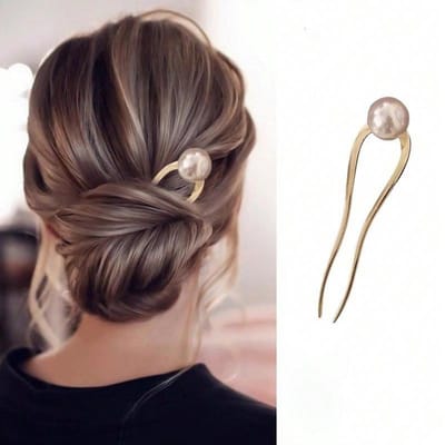1pc Pince à Cheveux Tendance en Forme de U avec Perle Fausse Minimaliste Luxe Niche Accessoire pour Cheveux Chignon Épingle à Chignon Chignon Pièce pour Chignon Épingles à Coiffer or