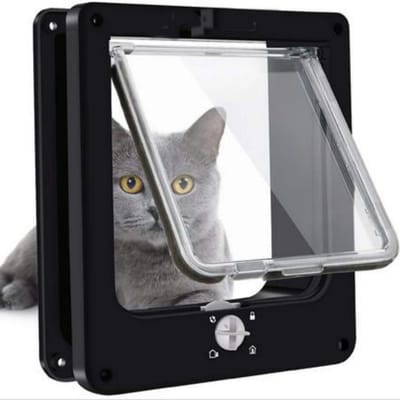 TOVBMUP Katten- en hondenluik - Vierweg Easy-Lock-ontwerp - kattenluik - Geschikt voor katten en kleine honden - Telescopisch frame - Eenvoudige installatie - Zwart - Maat M