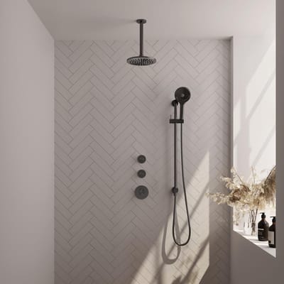 Brauer Gunmetal Carving Thermostatische Regendoucheset Inbouw - Hoofddouche 20 cm - Handdouche 3 Standen - Doucheslang - Geintegreerde Glijstang - Gunmetal