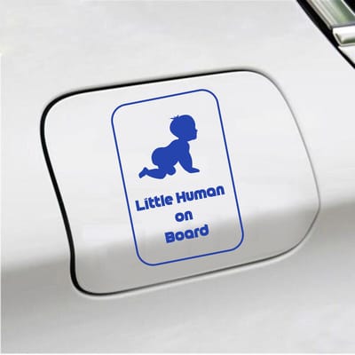 Bumpersticker - Little Human On Board - 15 X 10 - Blauw