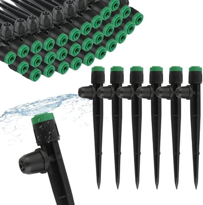 50 x 1/4 Inch Irrigatie Doppen met Verstelbare Drup Spotlights voor 4/7 mm Slangen, 360 Graden Verstelbaar, 8 Gaten, Micro Drip Systeem voor Tuin en Planten