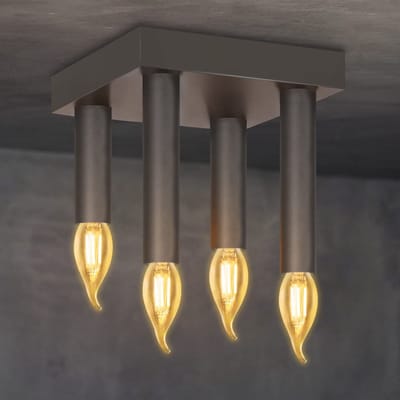 NETTLIFE Plafondlamp E14 – grijs – vierkant - 4-Lichts - Metaal - 15cm - Vintage Plafondverlichting – Metaal Hallamp - voor Slaapkamer | Woonkamer – Max. 25 W-excl. lichtbron