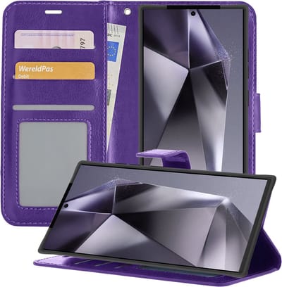 Hoesje - Geschikt voor Samsung Galaxy S24 Ultra - Luxe Bookcase - Walletcase Hoes - Portemonnee - Cover - Telefoonhoes - Paars