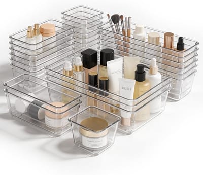 Thijox - 25 stuks Lade-Organizers Transparant, 4 Maten, Make-Up Lade-Inzetstuk, Opbergsysteem voor Keuken, Badkamer, Kantoor en Bureau