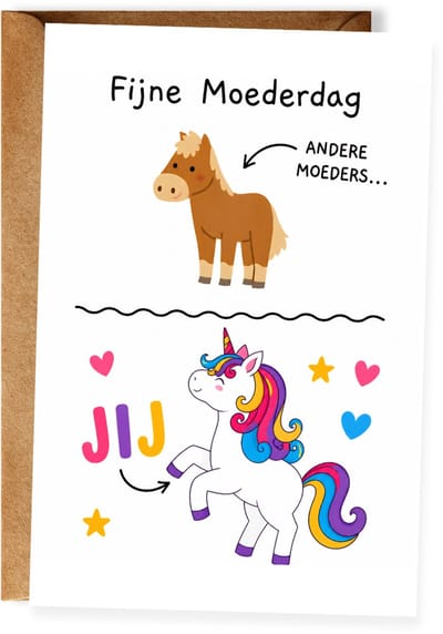 Grappige Moederdagkaart - Wenskaart Moederdag - Humoristische kaart - Leuke wenskaart voor moeder - Unicorn - Ansichtkaart (10x15 cm incl. envelop)