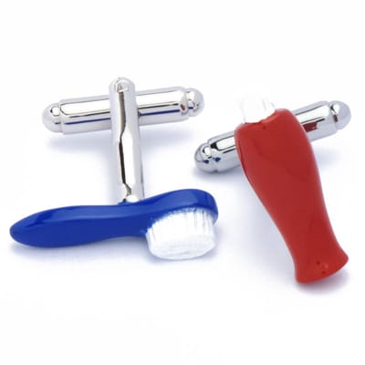 Manchetknopen - Tandenborstel en Tandpasta Blauw en Rood