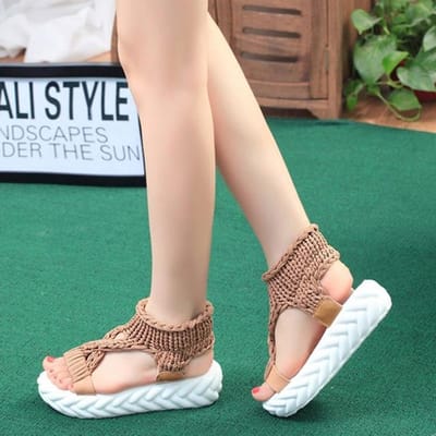 Dames Gladiator Sandalen Zomer Platte Wollen Schoenen Dikke Zool Gebreide Sandalen Effen Dames Platform Sandalen Zapatos Mujer 38