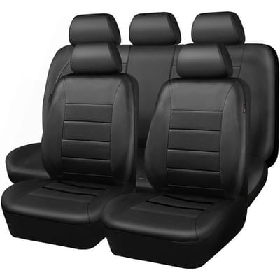 Universele Autostoelhoezen, 9 stuks PU Leer Beschermers voor Voor- en Achterbank, Volledige Set Autostoelhoezen, Voorstoelen Black zwart