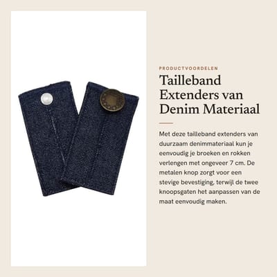 Dailygoods- Tailleband Extenders Denim - Verlenging 7 cm - 2 Knoopsgaten - Duurzaam Materiaal - Geschikt voor Broeken/Jeans - Handig voor Zwangere Vrouwen - Taillevergroter