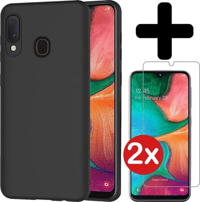 Hoesje - Met 2x Screenprotector - Geschikt voor Samsung Galaxy A20e - Sterk & Shockproof - Telefoon Hoes - Back Cover - Siliconen Case - Telefoonhoes - Zwart
