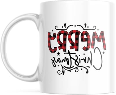 Kerst Mok - Feestelijke Beker - Warme Dranken - Rustiek Ontwerp - 330 ml - Rood Zwart