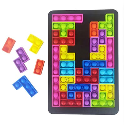 27 stuks Legpuzzel Rusland Puzzelblok Pop Vinger Speelgoed Anti-stress Popet Druk Bubbel Sensorisch Speelgoed puzzelbord educatief speelgoed voor kind yellow