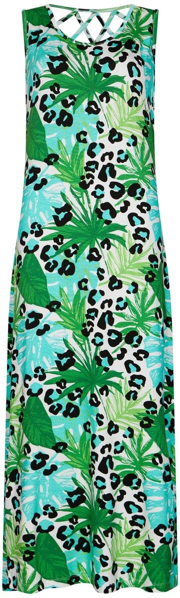 Pastunette - Jurk - Jungle - EcoVero Viscose - Mouwloos - Groen/Wit - Maat 36