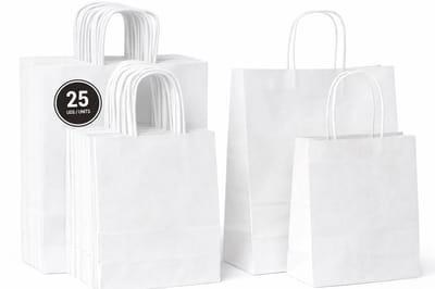 50x witte papieren draagtassen kraft – 2 formaten 18x8x22 cm & 22x10x28 cm – cadeautasjes met handvat