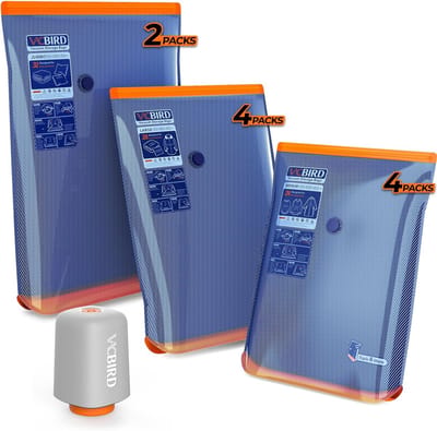 Vacuümzakken voor kleding met draadloze vacuümpomp - 10 stuks (4 × 47 × 64 cm - 4 × 54 × 74 cm - 2 × 61 × 84 cm) - ruimtebesparende compressiezakken – ideaal voor verhuizing - familie en dikke kleding
