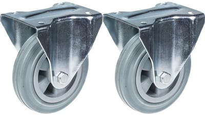160 mm (6 inch) zwenkwiel met grijze rubberen band, vast, zeer stevig, draagvermogen 270 kg, set van 2