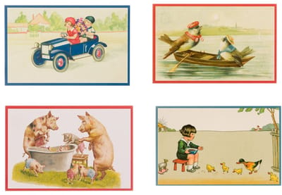 Nostalgische kaarten - 4 stuks - Franz_Josef - Klassieke Vintage afbeeldingen - nostalgische ansichtkaarten - prentbriefkaart - dieren - kinderen - Feestelijk - verjaardag -Oude Brocante briefkaarten