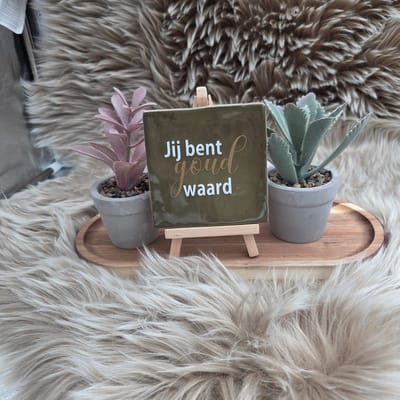 Robuust Wenstegeltje – Hip trendy tegeltje – Jij Bent Goud Waard –10x10 cm – Cadeau voor Vriendin, Juf, Zorgheld of Collega – Stijlvolle Wanddecoratie – Trendy nu – Decoratief Tegeltje met Standaard – Cadeau Idee