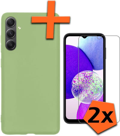 Hoes - Met 2x Screenprotector - Geschikt voor Samsung Galaxy A14 - Sterk & Shockproof - Back Cover - Siliconen Case - Telefoon Hoes - Groen
