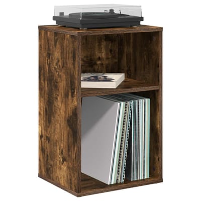 vidaXL - Platenkast - Gerookt - eiken - 38 - x - 33 - x - 61 - cm - Bewerkt - hout
