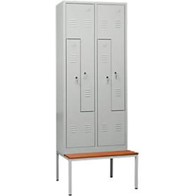 Kledinglocker, 4 compartimenten, met zitbank, B 800 x H 2200 mm, cilinderslot, lichtgrijs/lichtgrijs