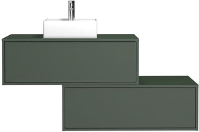 Vente-unique Hangend badkamermeubel, mat groen, met enkele wastafel en twee lades - 94 cm - TEANA II
