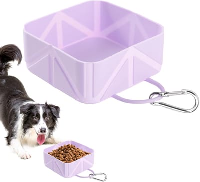 Opvouwbare outdoor , 500 ml, transporteerbare bak voor honden, katten, konijnen, boot, auto, outdoor, activiteiten, wandelen, kamperen, reizen-paars