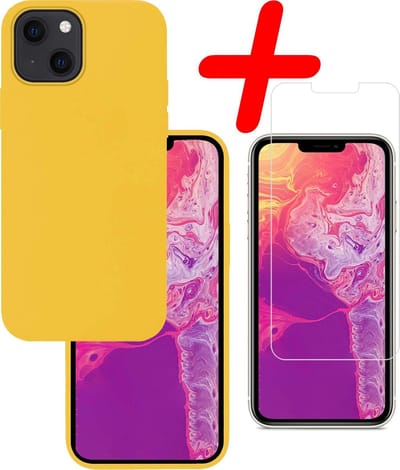 Hoesje Met Screenprotector - Geschikt voor Apple iPhone 13 Mini - Sterk & Shockproof - Back Cover - Siliconen Case - Telefoon Hoes - Geel