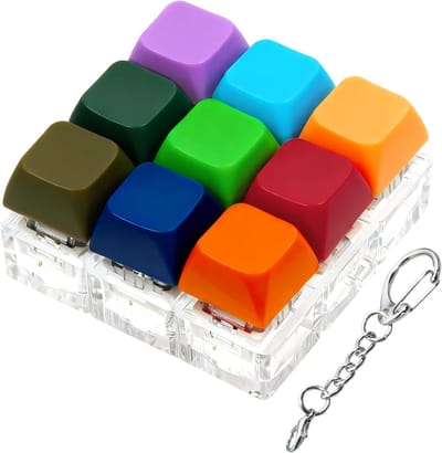 Keyboard Fidget Toy, Keyboard Fidget Keychain 9-in-1 Keyboard Decompression Button Finger Clicker Toys Stress Relief Fidget Gifts (Bright)