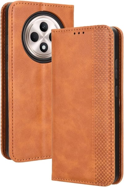 Coverup Hoesje - Geschikt voor OPPO Reno12 F 5G Hoesje - Coverup Vintage Style Book Case - Bruin
