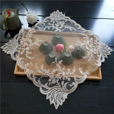 Dessous de verre carré en dentelle de style européen, 40 cm, brodé, pour service à thé, assiette à fruits, vase, tasse, tapis de table pour salle à manger 40x40cm gray
