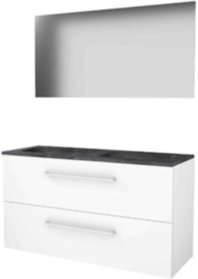 Basic-Line Ultimate 46 Badkamermeubelset - 120 x 46 cm - Met Grepen - 2 Lades - Hardstenen Wastafel - Zonder Kraangat - Spiegel met Indirecte LED Verlichting - Ice White