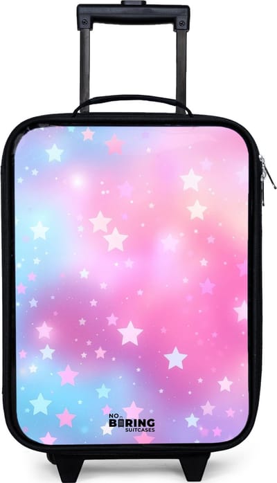 NoBoringSuitcases.com® - Kinderkoffer jongen - Kindertrolley meisje - Sterren - Roze - Blauw - Koffer kind lichtgewicht - Reiskoffer trolley voor kinderen - Koffertje met lichtgevende wieltjes - Rolkoffer zwart
