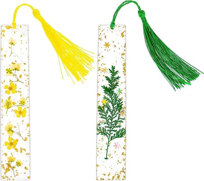 Allecto Plus - Hars Gedroogde Bloem Bladwijzer 2 Stuks Transparant Geperst Bloemen - Pagina Marker Kwastje - Cadeau Vrouwen Kinderen Boekliefhebbers